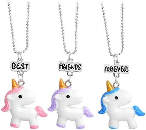 QIHOO Pendant Necklace Rainbow Unicorn Best Friend Necklace Set Cute Unicorn Jewelry Gift for Friends (square label 3 pieces)