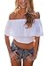 Relipop Women's Short Sleeve Shirt Strapless Blouses Off Shoulder Tops (X-Large, White)