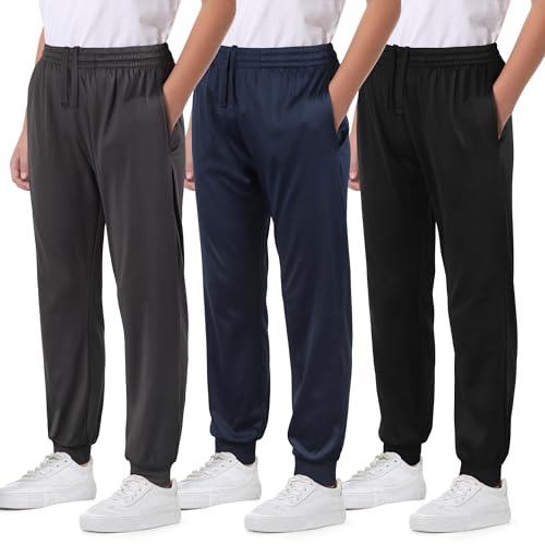 Cvaoo 3 Pack Boys Joggers Fleece Lined Sweatpants with Pockets, Boys Athletic Pants for Youth & Kids Sports and Outdoor