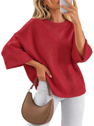 Imily Bela Womens 3/4 Length Sleeve Crewneck Knit Pullover Sweaters at Amazon