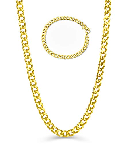 Life Time Warranty,5mm 7mm 8mm 10mm 12mm Gold Plated Cuban Chain for Men Women Free 5mm Cuban Bracelet (16, Yellow-Gold 3mm)