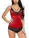 Avidlove Women Teddy Lingerie Lace Lingerie Sexy Deep V Lace Bodysuit Sexy One Piece Teddy(Red,L)