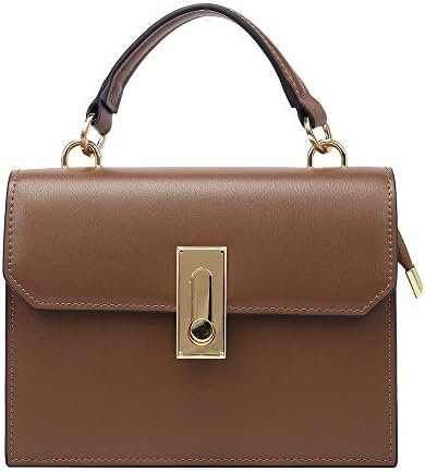 シンプルなレトロロックカバースクエアpuショルダーバッグメッセンジャーバッグ ブラウン レディースハンドバッグ Greenlightproductions Co