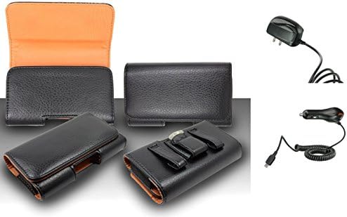 Pouch Case For HTC One M8 - Premium Classic Black Pebble Texture Leather Design Horizontal Leather Belt Case Clip Holster Pouch Cover Case (Fit for Single Phone With Thin Case or Back Cover Together) + Travel (Wall) Charger &amp; Car Charger