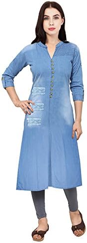 PINKY PARI ROUGH AND PINTEX DENIM FRONT SLIT LONG KURTA