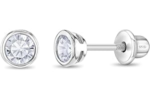 IN SEASON JEWELRY 925 Sterling Silver 4mm Bezel Cubic Zirconia Toddler Girls Safety Screw Back Earrings - Locking Back Stud Earrings for Babies to Young Girls - Lightweight and Hypoallergenic Safe for Baby Girls