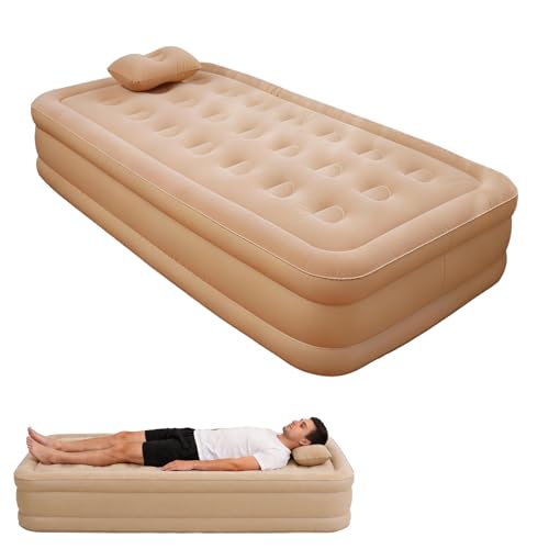 Single Air Mattress with Built-in Pump, Portable Inflatable Bed, Blow Up Mattress for Camping Travel Home Guests, 191 * 100 * 40Cm Beige