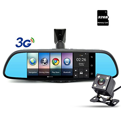 junsun 3G Android 7-inch GPS Navigation Mirror Dual Lens Camera Bluetooth Touchscreen Special 16GB for Ford Cars
