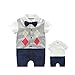 Fairy Baby Newborn Boy's Gentleman Romper Outfit with Bow Tie,0-3M,Short Grid Navy