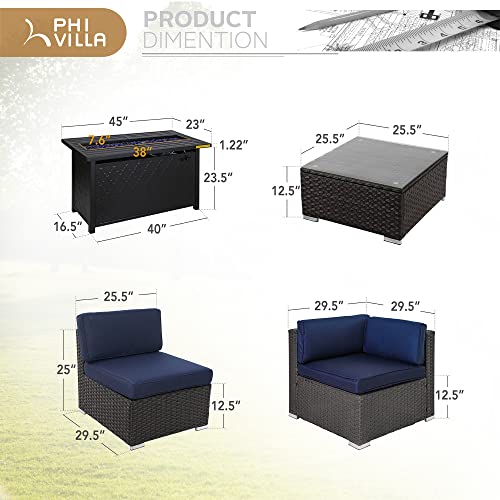 PHI VILLA Patio Furniture Set 6 Pieces Outdoor Sectional Rattan Sofa
