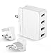 PISEN Travel Adaptor USB Charger Plug 20W 4 Port Wall Charger Interchangeable Adapter Compatible iPhone iPad Android Samsung Phones, Tablets Kindle (White)