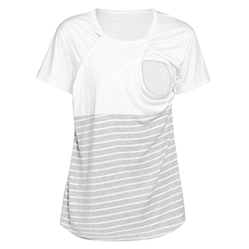 image for Sumen Women's Stripe Print Maternity Nursing Top Short Sleeves T Shirt