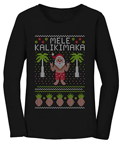 Mele Kalikimaka Hawaiian Santa Ugly Christmas Women Long Sleeve T-Shirt X-Large Black
