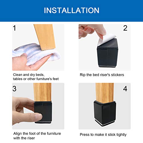Toramo Bed Risers or Furniture Risers Bed Lifters 4 Pack, 1.57×1.57×2