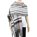 Achillea Women's Oversized Fluffy Plaid Faux-Mohair Blanket Scarf Shawl Wrap w/Long Tassels