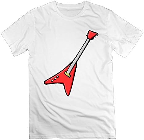 Red Guitar Crew Neck Short-Sleeves Shirts Cotton For Man Tee