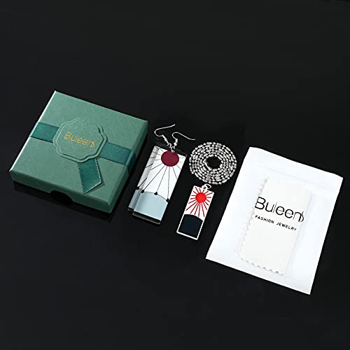 Buleens Demon Slayer Necklace With Tanjiro Earrings Set For Women girls Men Mens Boy Boys Anime kimetsu no yaiba Earring Cosplay Pendant Weird Statement Chain Long Silver Plated Stainless Steel Link Small Cool 2021 (Demon Slayer-1)