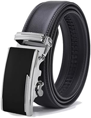 Gnorall Men's Solid Buckle with Automatic Ratchet Leather Belt 35mm