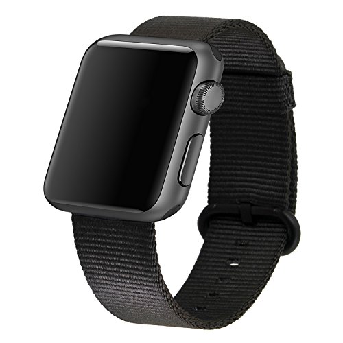 Apple Watch Woven Nylon Band, Biaoge Fine Woven Nylon Wrist Strap Replacement with Classic Buckle for iWatch Series 2 Series 1 (42mm Black)