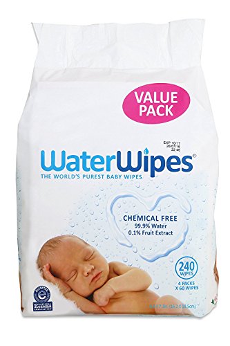 WaterWipes Sensitive Baby Wipes, Natural & Chemical-Free, 4 packs of 60 Count (240 Wipes)