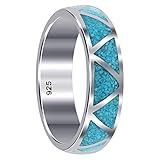 Gem Avenue Men's 925 Sterling Silver Turquoise Gemstone Inlay Southwestern Style Band