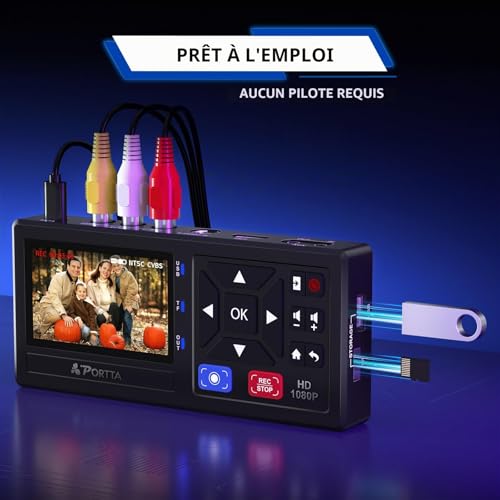 PORTTA VHS to Digital Converter, Scanning Video Cassette with Remote Control, RCA to HDMI Converter Compatible with VHS, VCR, DVR, DVD, Hi8, Mini DV, Cassette Tape, Gaming Consoles