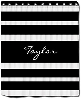YYT Personalized Shower Curtains Black White Striped Monogram Name Custom Elegant Shower Curtain 60"X72"