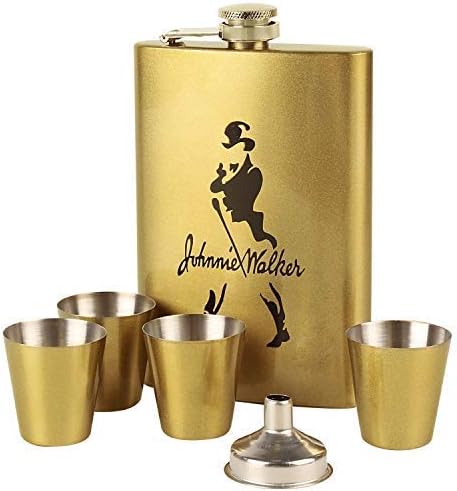 Jonquin Stainless Steel Hip Flask with Funnel and 4 Shot Glasses - Gift Box Packing