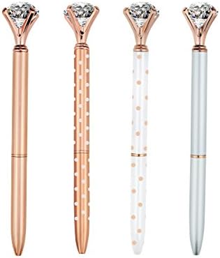 YsesoAi 4 Pieces Big Diamond Pen Rhinestones Crystal Metal Ballpoint Pens,School and Office Supplies,Black Ink, 4 Pack Different Colors