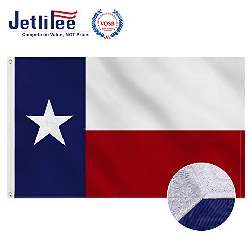 Jetlifee Texas State Flag 3x5 Ft Embroidered and Sewn Flags Decorative UV Protected Flags with 2 Grommets - Long Lasting Nylon for Indoor and Outdoor 3x5 Foot