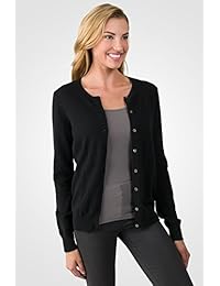 JENNIE LIU - Chaqueta de punto para mujer, 100% cachemir, con botones en la parte delantera, manga larga, cuello redondo