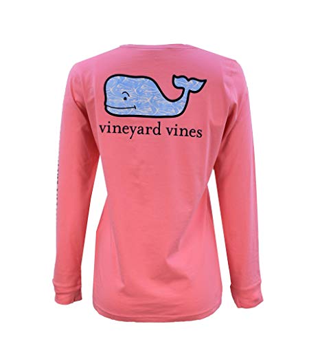 Vineyard Vines Women's Long Sleeve Pocket Signature Graphic T-Shirt. (Dolphin Whale Fill/Strawberry Blonde, Medium)