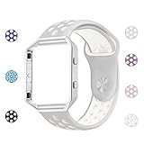 iGK For Fitbit Blaze Bands Soft Silicone Replacement Sport Strap with Metal Frame for Fitbit Blaze Fitness Wristband Gray & White with Band Silver Frame Small