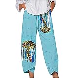 TARIENDY Women Cute Print Capri Pants Cotton Linen