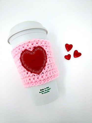 Valentine's Day Heart Doily Cup Cozy - vintage, crochet cup cozy, coffee cozy, cup band, coffee cup cozy, tea sleeve, cup cover, tea cozy