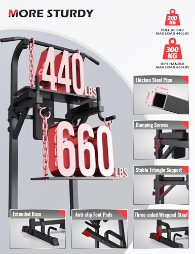 PASYOU Power Tower Pull Up Bar Stand 9 Levels Adjust Workout Dip Station for Home Gym Strength Training Equipment