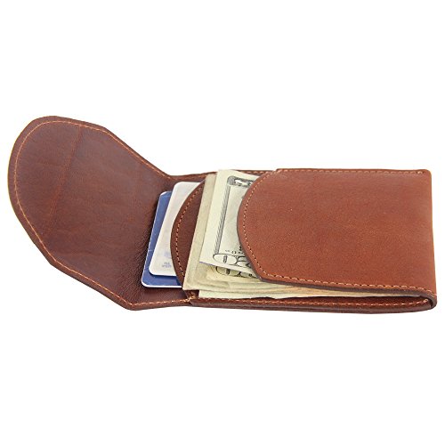 Mens Leather Front Pocket Wallet with Flap Two Pockets Brown USA Made