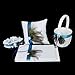 Peacock Feather Decor Wedding Guest Book+Pen+Ring Pillow+Flower Basket+Garter Set---White