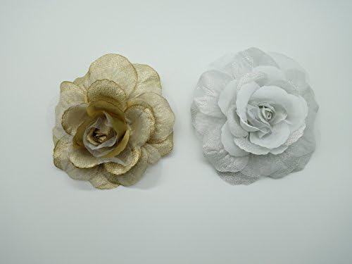 Satin Flower Pin Brooch &amp; Ponytail - 12 pcs (6 pcs Gold/ 6 pcs Silver)