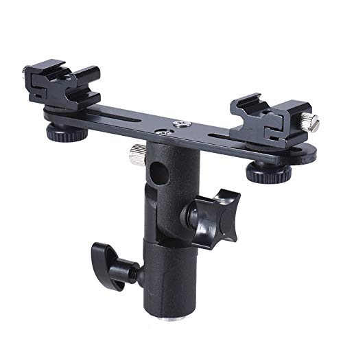 TEZONG Adjustable Dual Flash Bracket Hot Shoe Speedlight Stand Umbrella Socket Holder Light Stand Bracket Mount 1/4" to 3/8'' for Photo Studio Video DSLR Camera Canon Nikon Yongnuo Photography