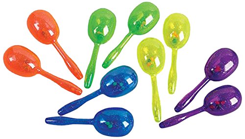 Rhode Island Novelty 5" Glitter Maracas, Assorted Colors, 12 Count