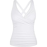 Hilor Women's Underwire Tankini Top Tummy Control Bathing Suits Sexy V Neck Crossover Swim Top Only