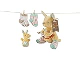 Baby Aspen Kangarooties Plush Plus Rattle and Socks for Baby, Yellow/Multi, 0-6 Months