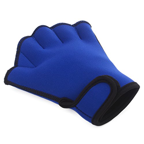 Flammi Swim Training Gloves Aquatic Fitness Water Resistance Training Webbed Swim Gloves (Blue, Large)