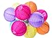 Chinese Mini Globe Shaped Paper Lanterns with LED Bulbs Outdoor Garden Patio 20 Bulb - 48 feet LONG - Strand Oriental Style Round Paper Decor Lantern Lights (Multi-colored)