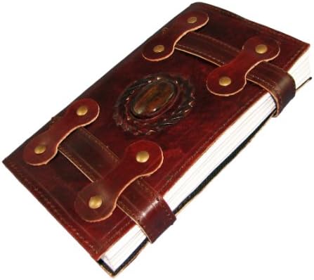 Antique Leather Journal with Double Straps, Polished Stone, and Parchment Paper (5.5"x9") - Templar Series By Viatori