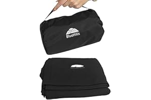 BlueHills Ultra Compact Travel Blanket Pillow in Portable Bag Case with Hand Luggage Belt & Backpack Clip Premium Cozy Soft Compact Pack Large Blanket for Airplane Flight Layover Black C003