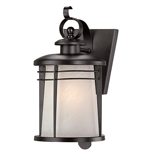 Westinghouse 6674100 Senecaville One-Light Exterior Wall Lantern, Weathered Bronze Finish on Steel with White Alabaster Glass