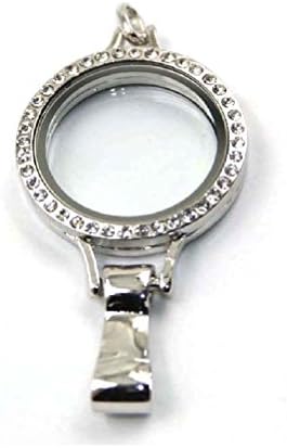 Bella Jewelry 30mm Silver Magnetic Closure Rhinestone Crystals Lanyard Locket Silver