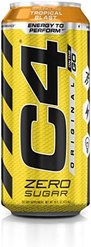 C4 Carbonated, Pre Workout + Energy Drink, 4 Cans, Tropical Blast, Total Weight 64 fl oz (Pack of 2)